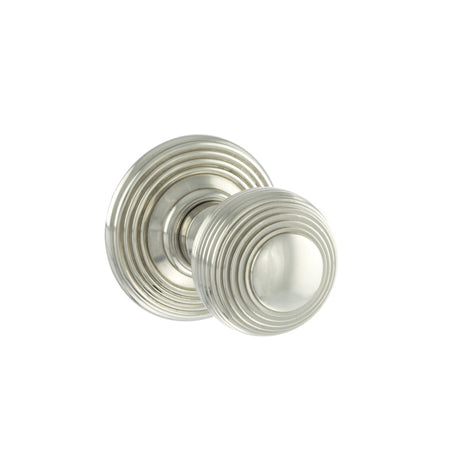 Old English Ripon Solid Brass Reeded Mortice Knob on Concealed Fix Rose - Polished Nickel - Set