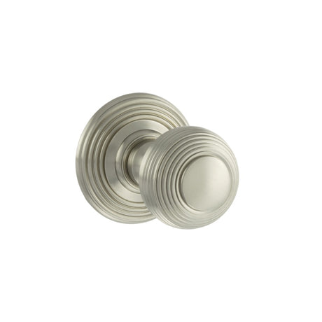 Old English Ripon Solid Brass Reeded Mortice Knob on Concealed Fix Rose - Satin Nickel - Set