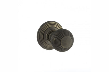 Old English Ripon Solid Brass Reeded Mortice Knob on Concealed Fix Rose - Urban Bronze - Set