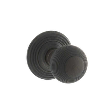 Old English Ripon Solid Brass Reeded Mortice Knob on Concealed Fix Rose - Urban Dark Bronze - Set