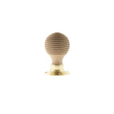 Old English Bridlington Wood Reeded Beehive Door Knob on Face Fix Rose - Polished Brass - Set