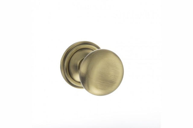 Old English Harrogate Solid Brass Mushroom Mortice Knob on Concealed Fix Rose - Antique Brass - Set