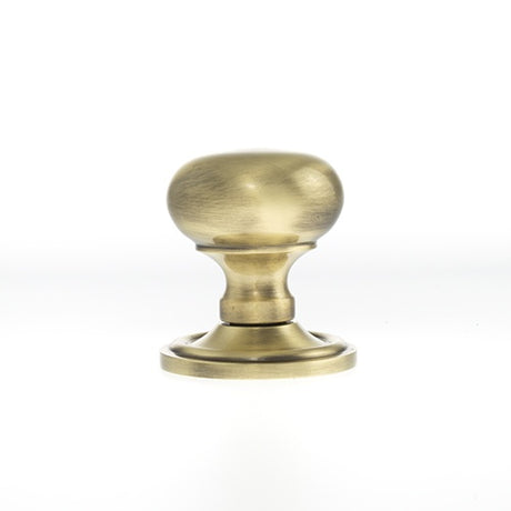 Old English Harrogate Solid Brass Mushroom Mortice Knob on Concealed Fix Rose - Antique Brass - Set