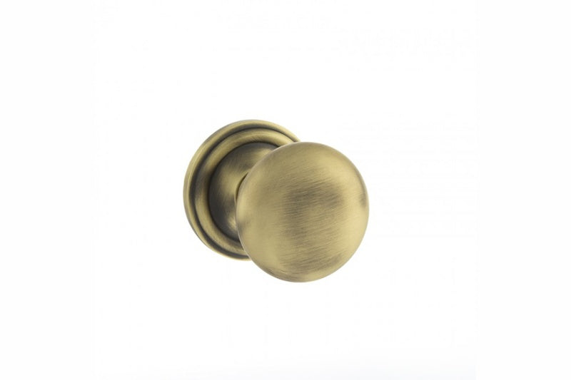 Old English Harrogate Solid Brass Mushroom Mortice Knob on Concealed Fix Rose - Matt Antique Brass - Set