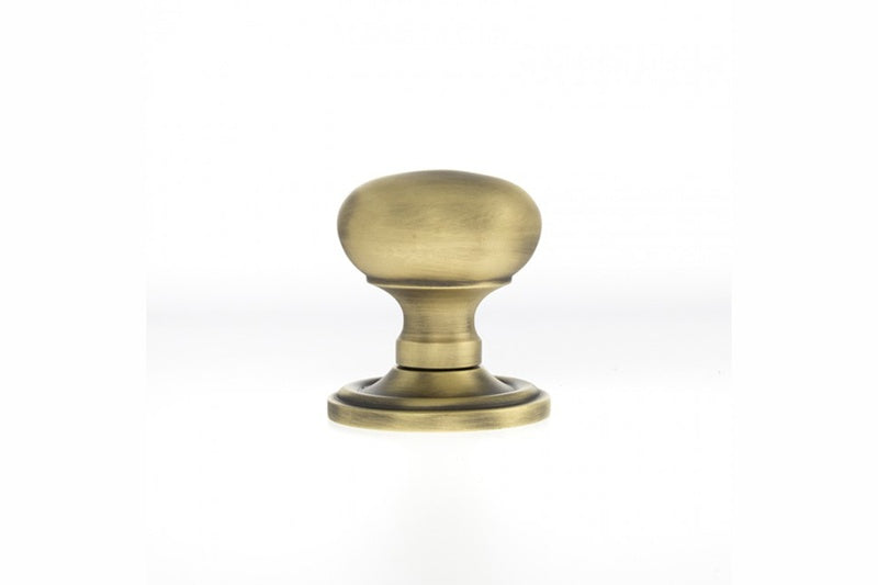 Old English Harrogate Solid Brass Mushroom Mortice Knob on Concealed Fix Rose - Matt Antique Brass - Set