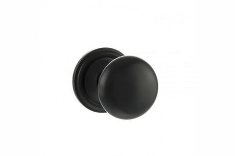 Old English Harrogate Solid Brass Mushroom Mortice Knob on Concealed Fix Rose - Matt Black - Set