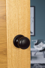 Old English Harrogate Solid Brass Mushroom Mortice Knob on Concealed Fix Rose - Matt Black - Set