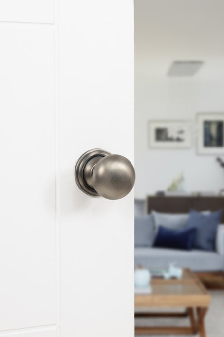 Old English Harrogate Solid Brass Mushroom Mortice Knob on Concealed Fix Rose - Matt Gun Metal - Set