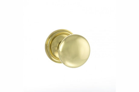 Old English Harrogate Solid Brass Mushroom Mortice Knob on Concealed Fix Rose - Polished Brass - Set