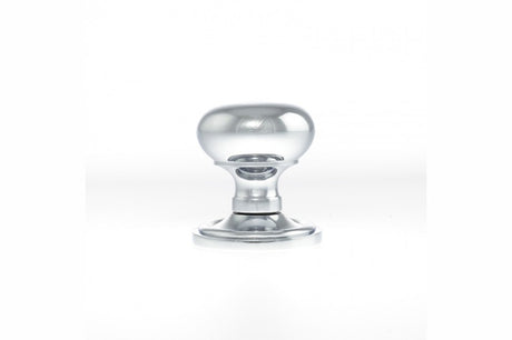 Old English Harrogate Solid Brass Mushroom Mortice Knob on Concealed Fix Rose - Polished Chrome - Set