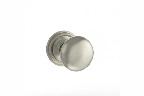 Old English Harrogate Solid Brass Mushroom Mortice Knob on Concealed Fix Rose - Satin Nickel - Set