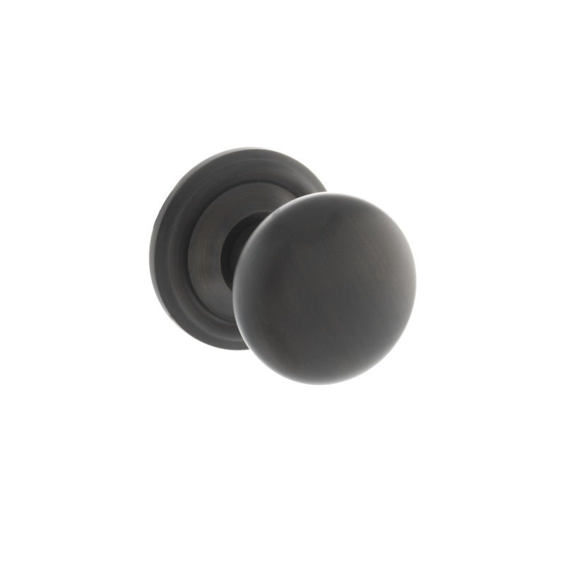 Old English Harrogate Solid Brass Mushroom Mortice Knob on Concealed Fix Rose - Urban Dark Bronze - Set