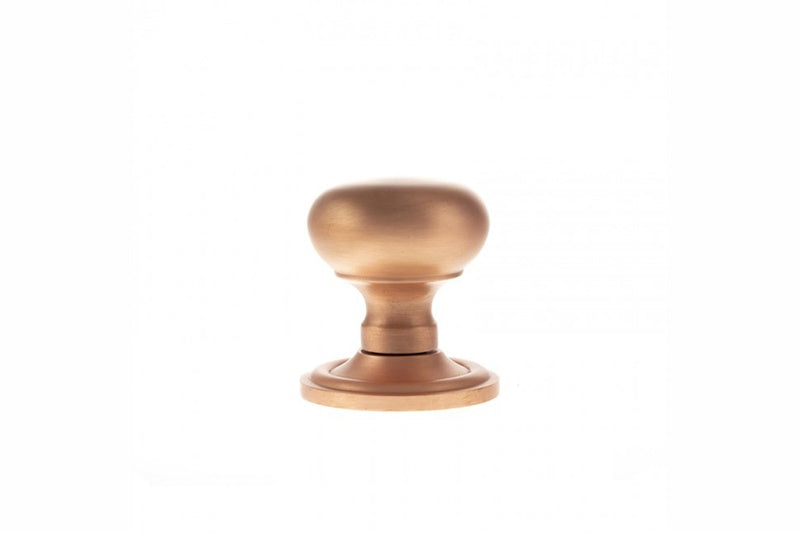 Old English Harrogate Solid Brass Mushroom Mortice Knob on Concealed Fix Rose - Urban Satin Copper - Set