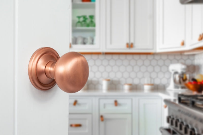 Old English Harrogate Solid Brass Mushroom Mortice Knob on Concealed Fix Rose - Urban Satin Copper - Set