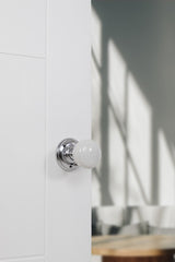 Old English Skipton Porcelain White Crackle Door Knob on Face Fix Rose - Polished Chrome - Set