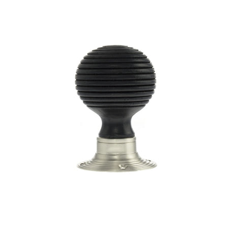 Old English Whitby Ebony Wood Reeded Beehive Mortice Knob on Face Fix Rose - Satin Nickel - Each