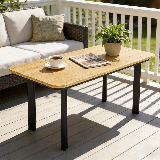 Outsunny Outdoor Garden Coffee Table, Garden Table with Slatted Wood Plastic Composite Top and Metal Frame, Brown