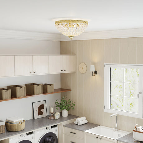 HOMCOM Crystal Chandelier Ceiling Light with 168 Octagonal Beads, Vintage 2-Light Flush Mount Ceiling Light for Living Room, Bedroom, Hallway, Dining Room, Gold Tone