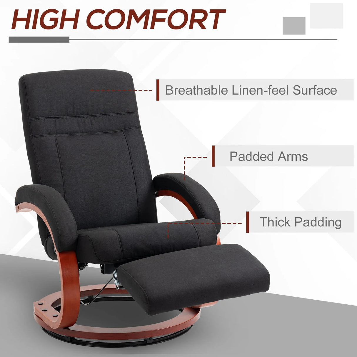 HOMCOM 135 Manual Reclining Swivel Chair, with Footrest - Black