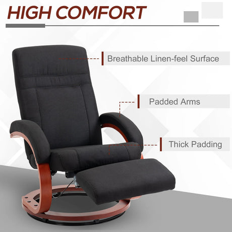 HOMCOM 135 Manual Reclining Swivel Chair, with Footrest - Black