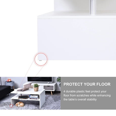 HOMCOM Coffee Table with Storage, 2-Tier Centre Table, Modern Living Room Table with Open Shelf and Aluminium Poles, White