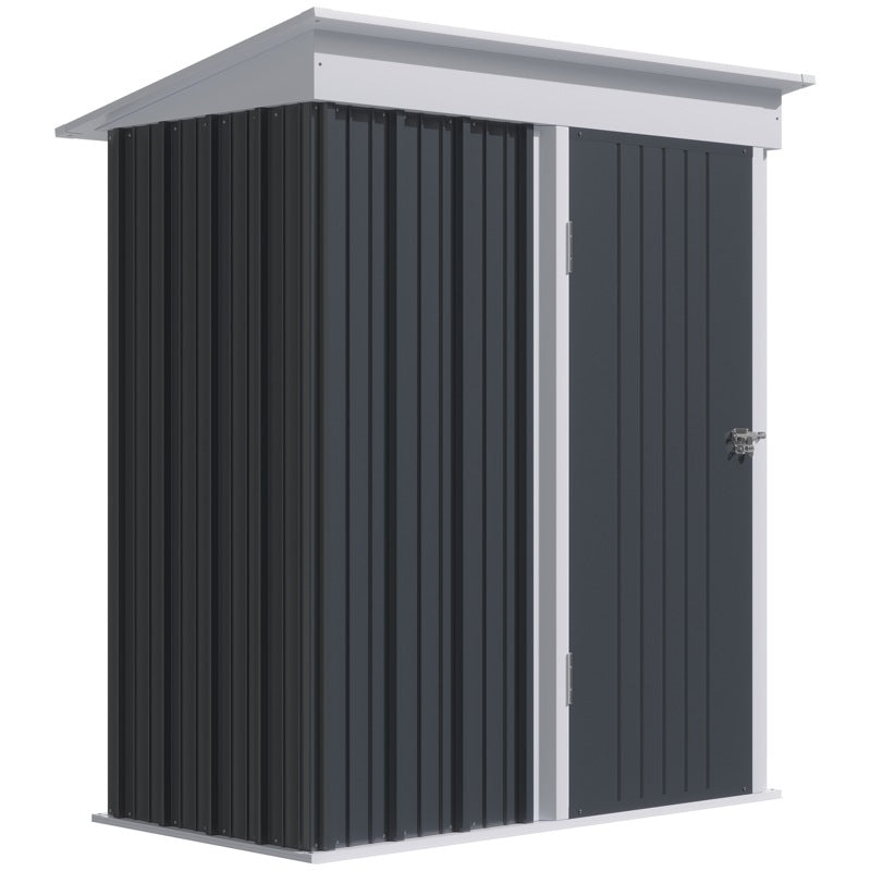 Outsunny Metal Garden Shed, Outdoor Lean-to Shed for Tool Motor Bike, with Adjustable Shelf, Lock, Gloves, 5'x3'x6',  Dark Grey