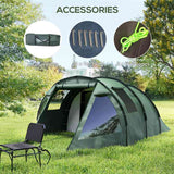 Outsunny Two Room Tunnel Tent Camping Tent for  3-4 Man with Windows, Covers, Carry Bag, for Fishing, Hiking, Sports, Green