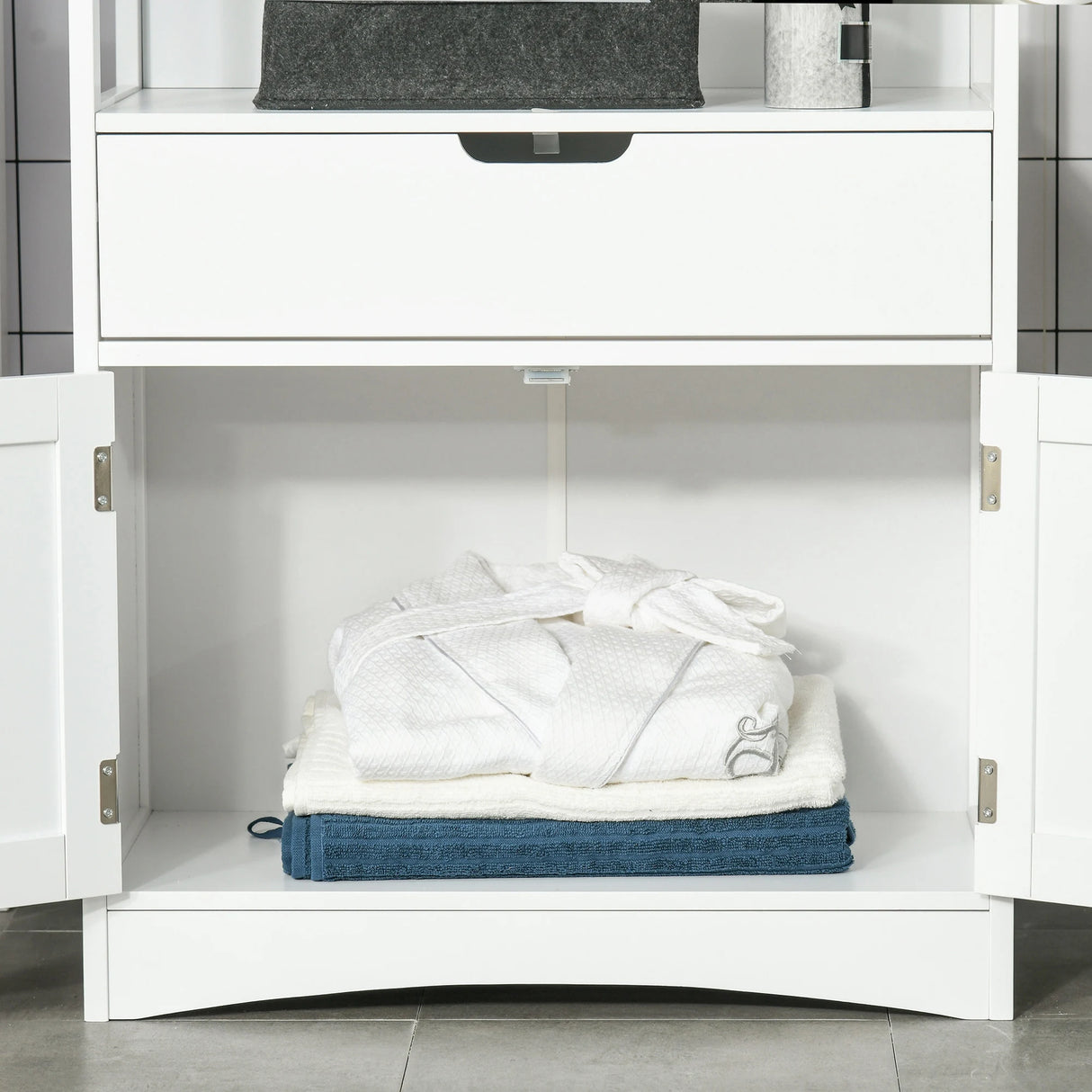 kleankin Bathroom Floor Cabinet, Free Standing Kitchen Cupboard with Shelves, Drawer and Doors, Storage Organizer for Living Room, White