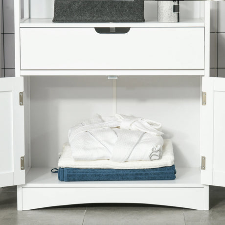 kleankin Bathroom Floor Cabinet, Free Standing Kitchen Cupboard with Shelves, Drawer and Doors, Storage Organizer for Living Room, White