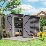 Outsunny 5 x 9ft Galvanised Metal Garden Shed with Foundation Kit, Outdoor Lean-to Shed, Tool Storage House with Lockable Doors, Gloves and 2 Air Vents for Patio, Garden, Grey