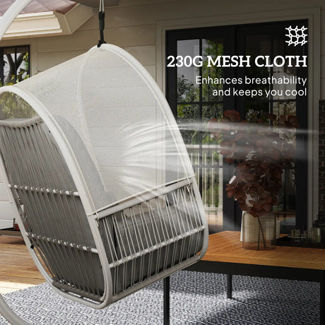 Outsunny Hanging Egg Chair Outdoor Indoor, Swing Hammock Chair with Stand, Cushions, Lumbar Pillow, Adjustable Height and Steel Frame for Garden Patio Lounge Porch, Light Grey