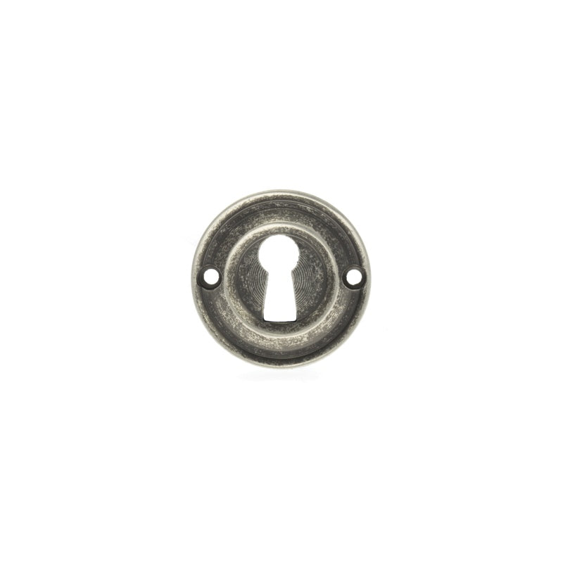 Old English Solid Brass Open Key Hole Escutcheons - Distressed Silver - Pair