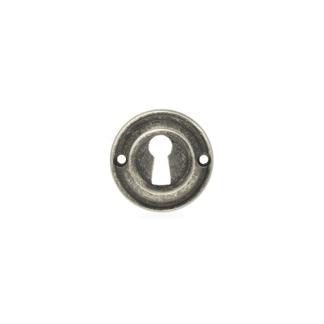 Old English Solid Brass Open Key Hole Escutcheons - Distressed Silver - Pair