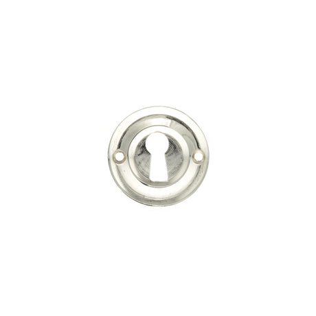 Old English Solid Brass Open Key Hole Escutcheons - Polished Nickel - Pair