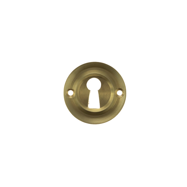 Old English Solid Brass Open Key Hole Escutcheons - Satin Brass - Pair