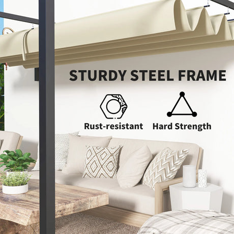 Outsunny 3 x 4m Steel Pergola, with Retractable Canopy - Khaki