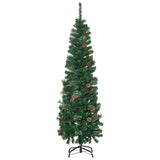 HOMCOM 5.5FT Tall Pencil Slim Artificial Christmas Tree with Realistic Branches, Tip Count and Pine Cones, Pine Needles Tree, Xmas Decoration, Green