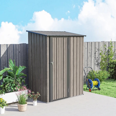 Outsunny 5x3 Garden Shed with Sloped Roof, Lockable Door for Tools and Equipment Storage, Light Grey