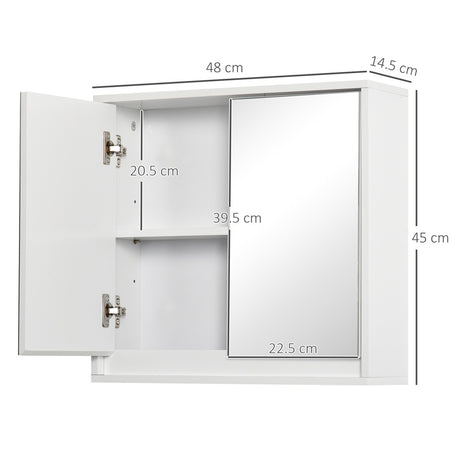 HOMCOM Bathroom Mirror Cabinet Wall Mounted Storage Shelf Bathroom Cupboard Double Door, White