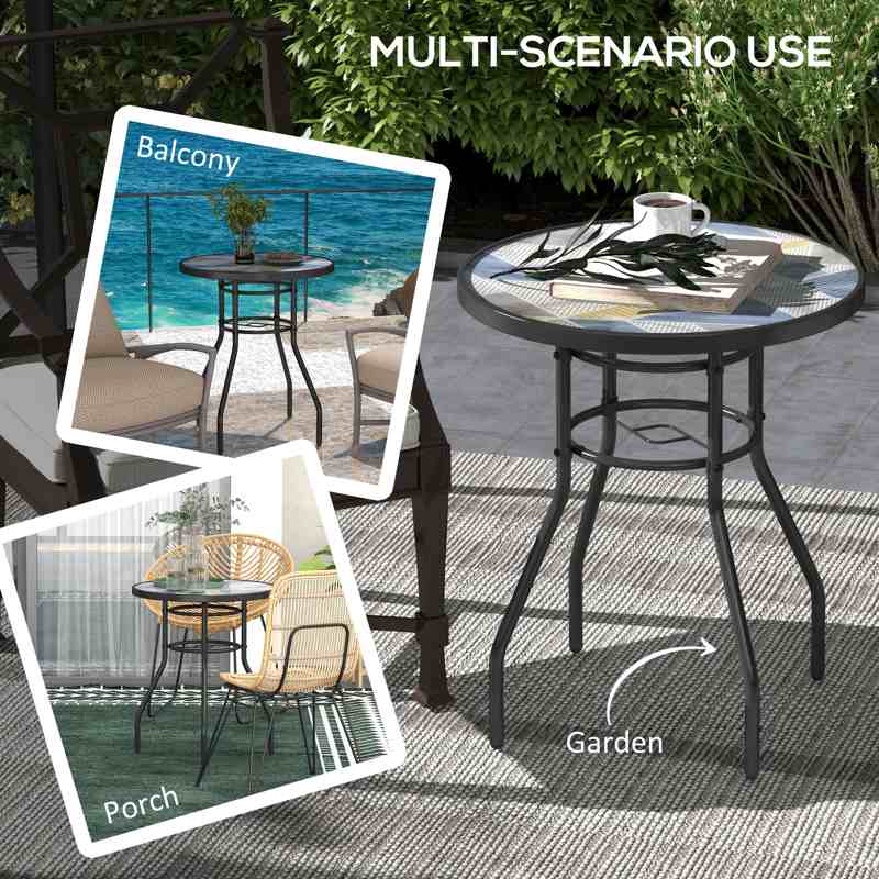 Outsunny Φ60 Garden Table, with Glass Printed Tabletop - Multicolour