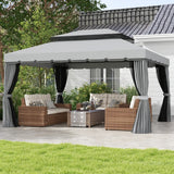 Outsunny 3 x 4m Aluminium Garden Gazebo, Marquee Canopy Shelter Pavilion Party Tent with Nets and Curtains for Garden and Deck, Light Grey