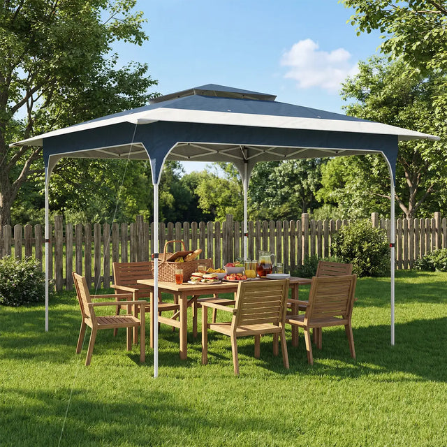 Outsunny 3.5 x 3.5 m Pop Up Gazebo with One-Push Setup, UPF50+ Double Tier Garden Party Tent Marquee with Carry Bag, Blue