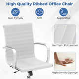 Ribbed Executive Office Chair Adjustable Swivel PU Leather Conference Chair-White