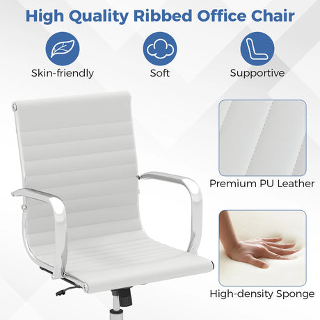 Ribbed Executive Office Chair Adjustable Swivel PU Leather Conference Chair-White