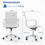 Ribbed Executive Office Chair Adjustable Swivel PU Leather Conference Chair-White