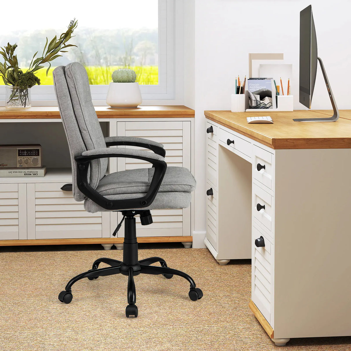 Height-adjustable Office Chair with Rocking Function and Armrest-Grey