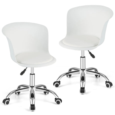 Set of 2 Office Desk Chair with Ergonomic Backrest and Soft Padded PU Leather Seat-White