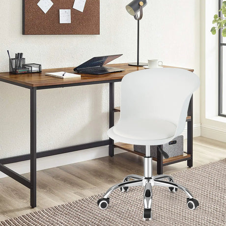 Set of 2 Office Desk Chair with Ergonomic Backrest and Soft Padded PU Leather Seat-White