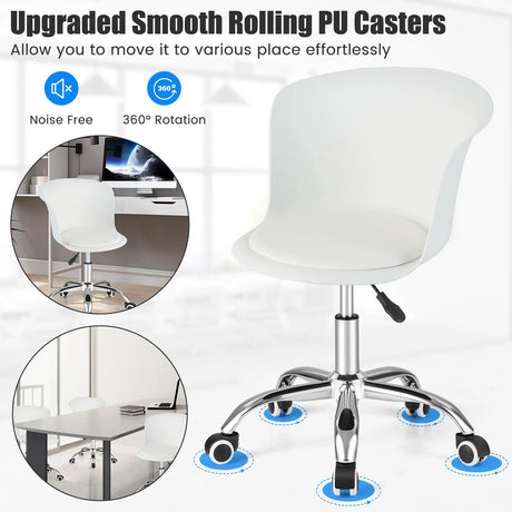 Set of 2 Office Desk Chair with Ergonomic Backrest and Soft Padded PU Leather Seat-White