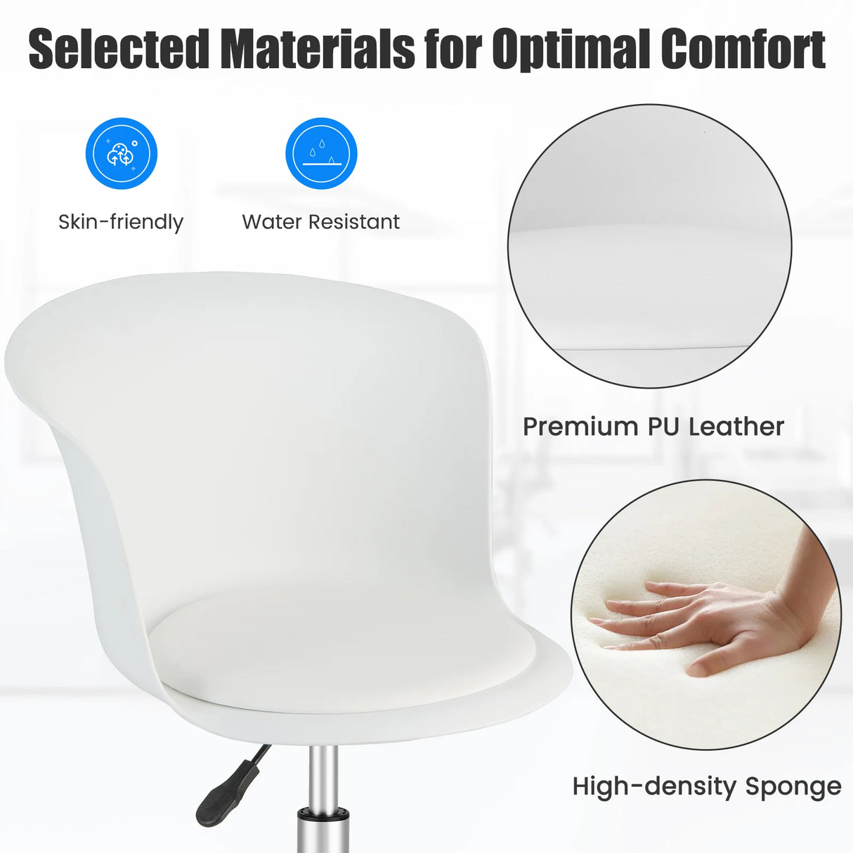 Set of 2 Office Desk Chair with Ergonomic Backrest and Soft Padded PU Leather Seat-White